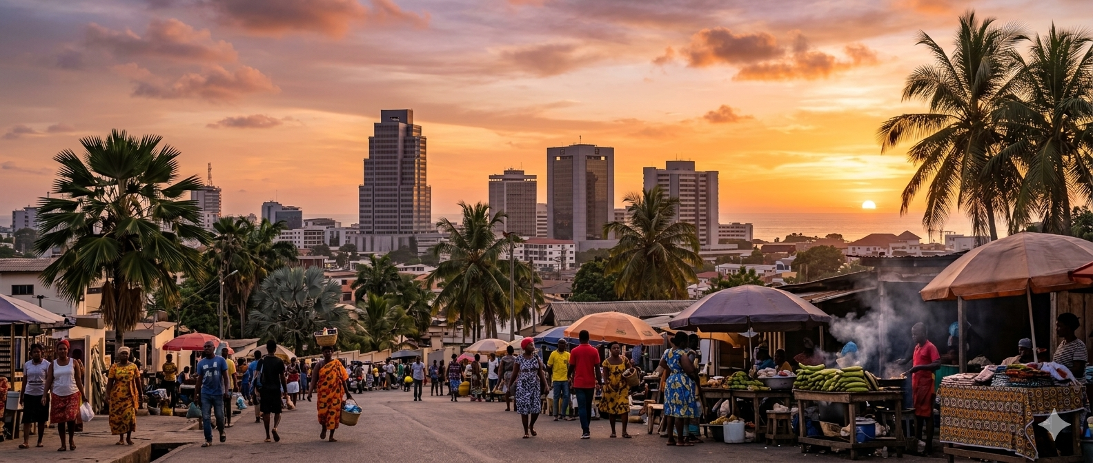 Accra skyline at sunset